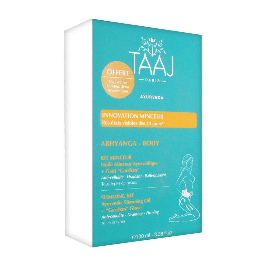[NgRT011uyRT0014615] Abhyanga Kit Minceur Huile Minceur Ayurvédique 100 ml + Gant Garshan Taaj
