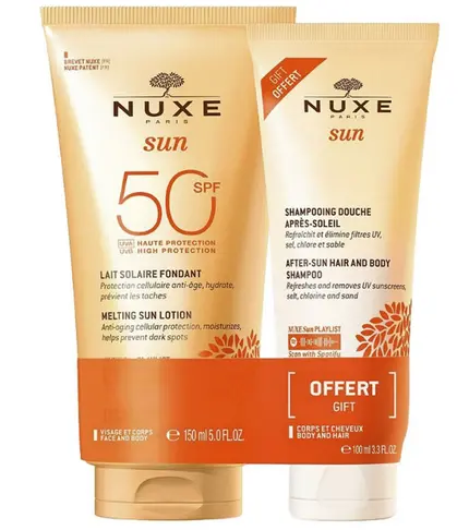 [NgRT011uyRT0015999] Lait Solaire Fondant SPF50 150ml + Shampooing Douche 100ml Offert Nuxe
