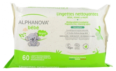 Alphanova Bébé Lingettes Nettoyantes Sans Parfum 60 Lingettes