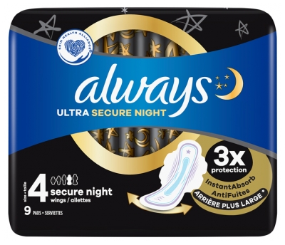 Always Ultra Secure Night 9 Serviettes Taille 4