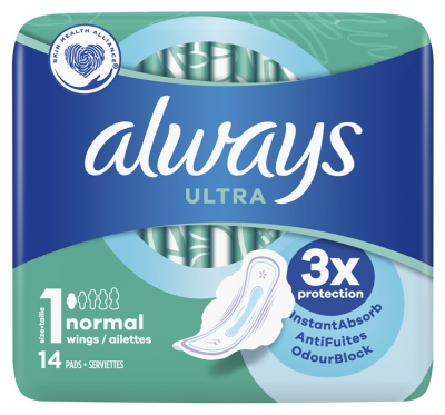 Always Ultra Normal avec Ailettes 14 Serviettes Hygiéniques Taille 1