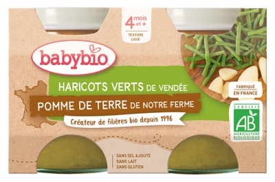 Babybio Haricots Verts Pomme de Terre 4 Mois et + Bio 2 Pots de 130 g