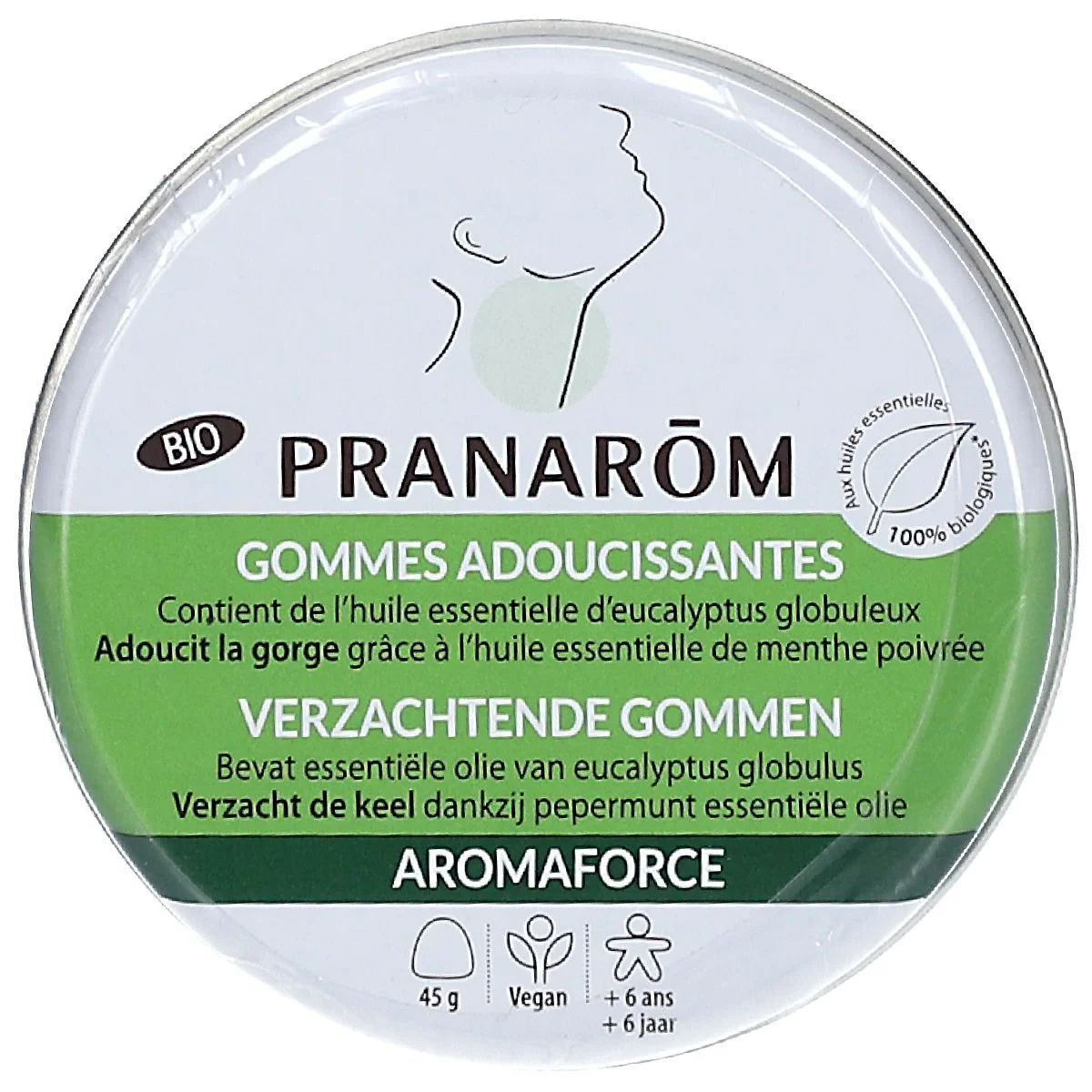 [NgRT011uyRT0023142] Aromaforce Gommes Adoucissantes Menthe Eucalyptus Bio 45g Pranarôm
