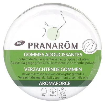 [NgRT011uyRT0023142] Pranarôm Aromaforce Gommes Adoucissantes Menthe/Eucalyptus Bio 45 g