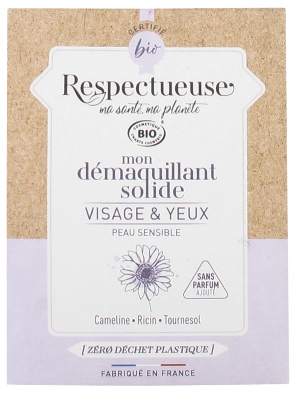 [NgRT011uyRT0024422] Mon Démaquillant Solide Visage et Yeux Bio 25g Respectueuse 