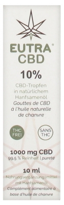 Eutra CBD 10% Gouttes à l'Huile Naturelle de Chanvre 10 ml