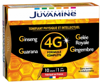Juvamine 4G Ginseng Gelée Royale Guarana Gingembre 10 Ampoules