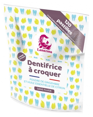 Lamazuna Dentifrice à Croquer Poudre de Gingembre et Huile Essentielle de Citron Bio 120 Pastilles