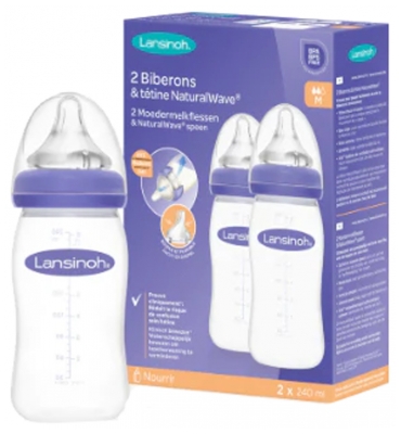 Lansinoh Natural Wave 2 Biberons Débit Moyen 240 ml