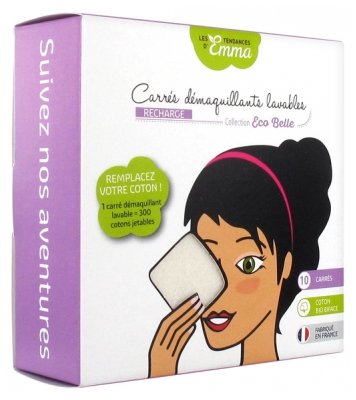 Les Tendances d'Emma Collection Eco Belle Carrés Démaquillants Lavables 10 Carrés Bio Biface