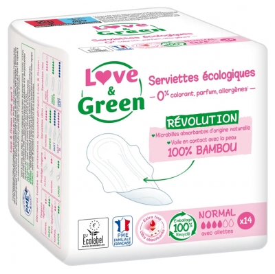 Love & Green Serviettes Hypoallergéniques Normal 14 Serviettes