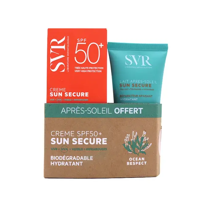 [NgRT011uyRT0027150] Sun Secure - Crème Solaire SPF50+ 50ml + Lait Après-Soleil Apaisant 50ml Offert SVR