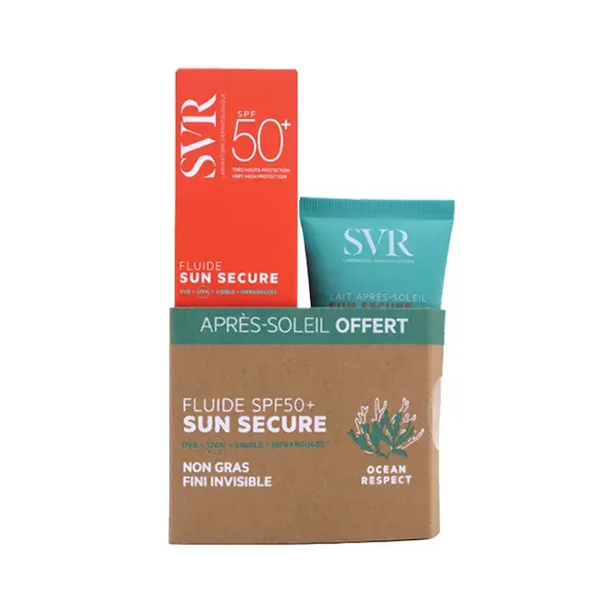 [NgRT011uyRT0027151] Sun Secure - Fluide Solaire SPF50+ 50ml + Lait Après-Soleil Apaisant 50ml Offert SVR