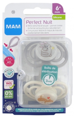 MAM 2 Sucettes Perfect Nuit Silicone 6 Mois et +