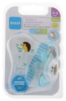 MAM Sucette Anatomique Silicone 0-6 Mois et Attache-Sucette