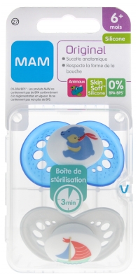 MAM Original 2 Sucettes Anatomiques Silicone Animaux 6 Mois et +
