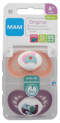 MAM Original 2 Sucettes Anatomiques Silicone Animaux 6 Mois et +