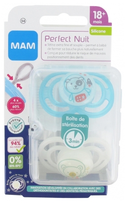 MAM 2 Sucettes Perfect Nuit Silicone 18 Mois et +