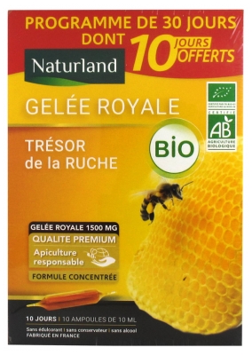 Naturland Gelée Royale Bio 20 Ampoules de 10 ml + 10 Ampoules Offertes