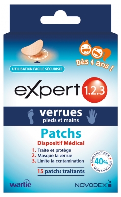 Novodex Expert 1.2.3 Verrues Patchs Pieds et Mains 15 Patchs