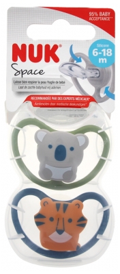 NUK Space 2 Sucettes Silicone 6-18 Mois