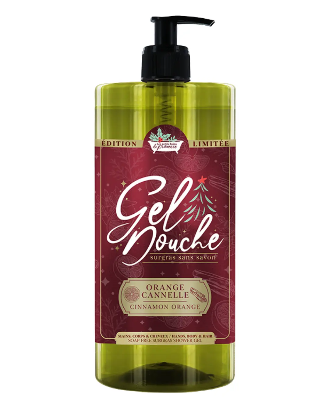 [NgRT011uyRT0030590] Gel Douche Edition Noël 1L Les Petits Bains de Provence (Orange Cannelle)