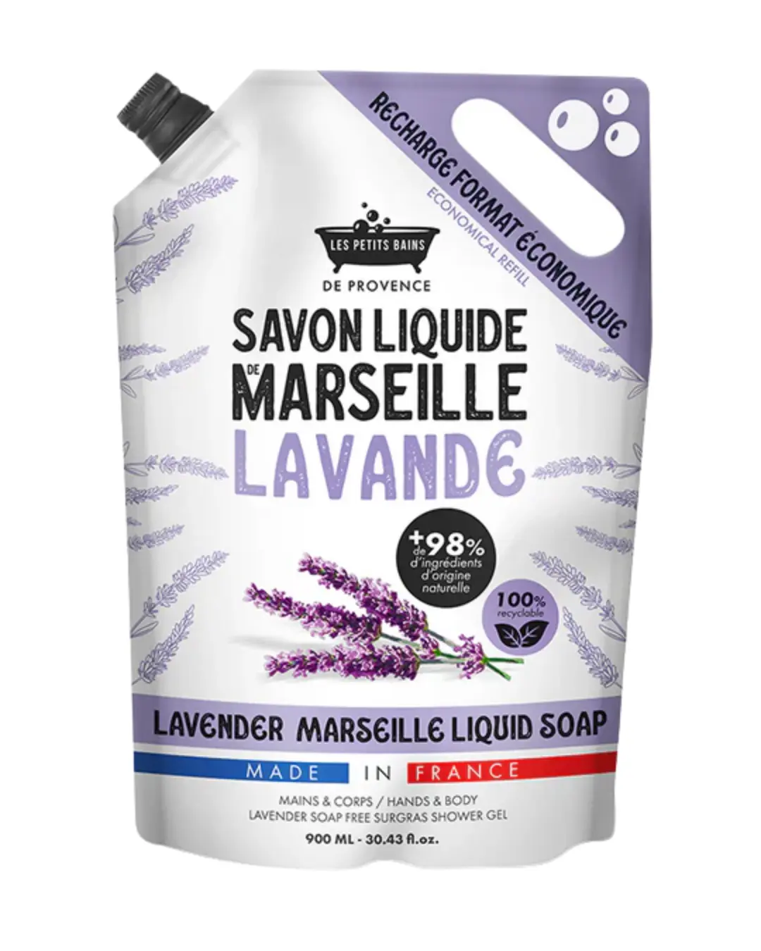 [844FgT00004w51z] Recharge Savon Liquide 900ml Les Petits Bains de Provence (Lavande)