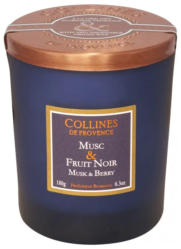[NgRT011uyRT0030837] Bougie Musc & Fruit Noir 180g Collines de Provence
