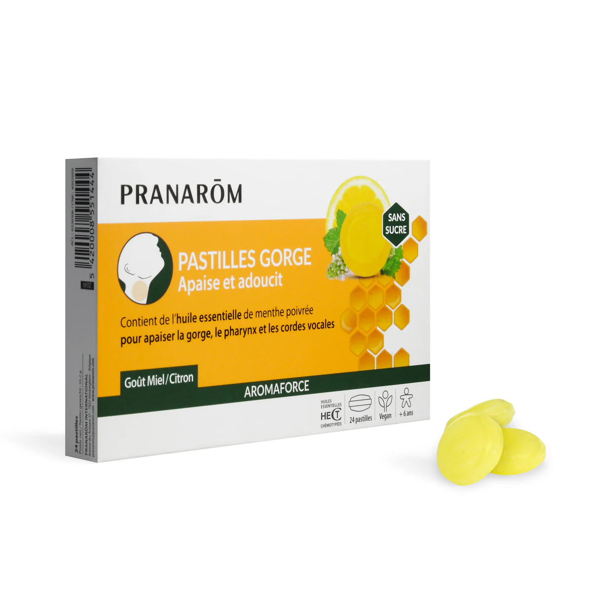 [NgRT011uyRT0030913] Aromaforce Pastilles Gorge Miel sans sucre Pranarôm