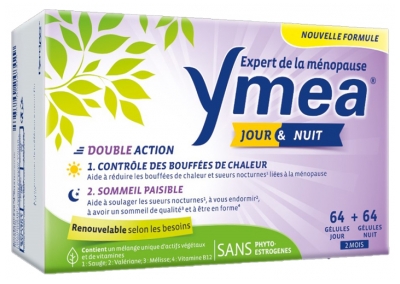 Ymea Ménopause Jour & Nuit Bouffées de Chaleur et Sommeil Paisible 128 Gélules