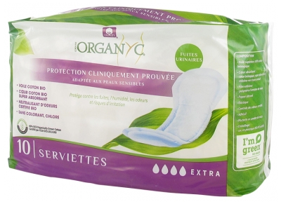 Organyc Fuites Urinaires Extra 10 Serviettes Bio