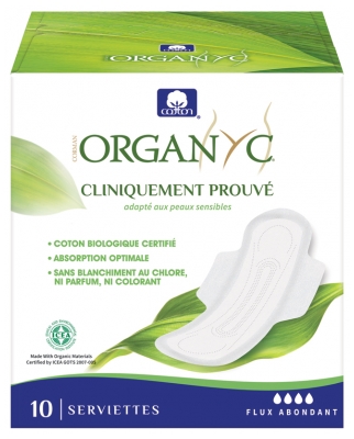 Organyc 10 Serviettes Hygiéniques Flux Abondant
