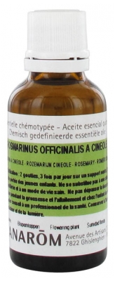 Pranarôm Huile Essentielle Romarin à Cinéole (Rosmarinus officinalis CT cinéole) 30 ml