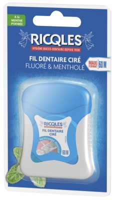 Ricqlès Fil Dentaire Ciré Fluoré et Mentholé 60 m