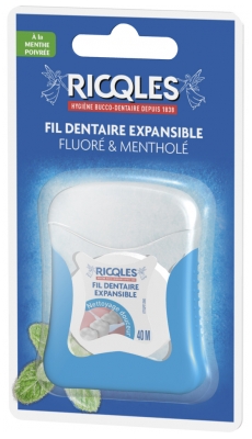 Ricqlès Fil Dentaire Expansible Fluoré et Mentholé 40 m