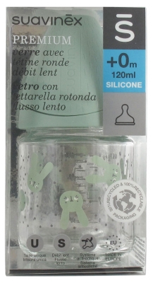 Suavinex Premium Biberon en Verre avec Tétine Ronde Débit Lent 120 ml 0 Mois et +