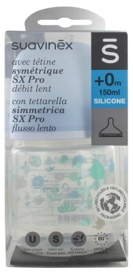 Suavinex Biberon avec Tétine Symétrique SX Pro Débit Lent 150 ml 0 Mois et +