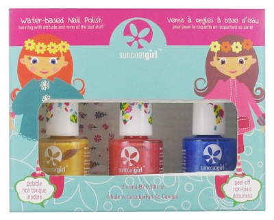 Suncoat Girl Kit 3 Vernis à Ongles Peel-Off à Base d'Eau + 1 Feuille d'Autocollants - Couleur : Egg-spiration