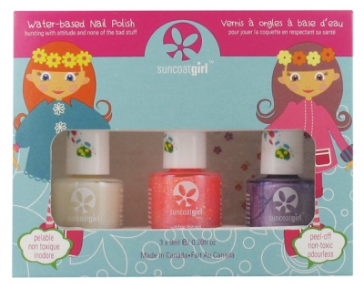 Suncoat Girl Kit 3 Vernis à Ongles Peel-Off à Base d'Eau + 1 Feuille d'Autocollants - Couleur : Jolie Moi