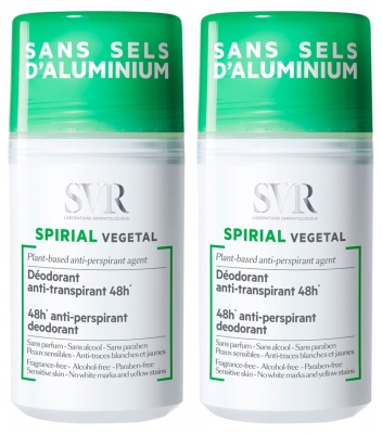 SVR Spirial Déodorant Anti-Transpirant Végétal Roll-on Lot de 2 x 50 ml