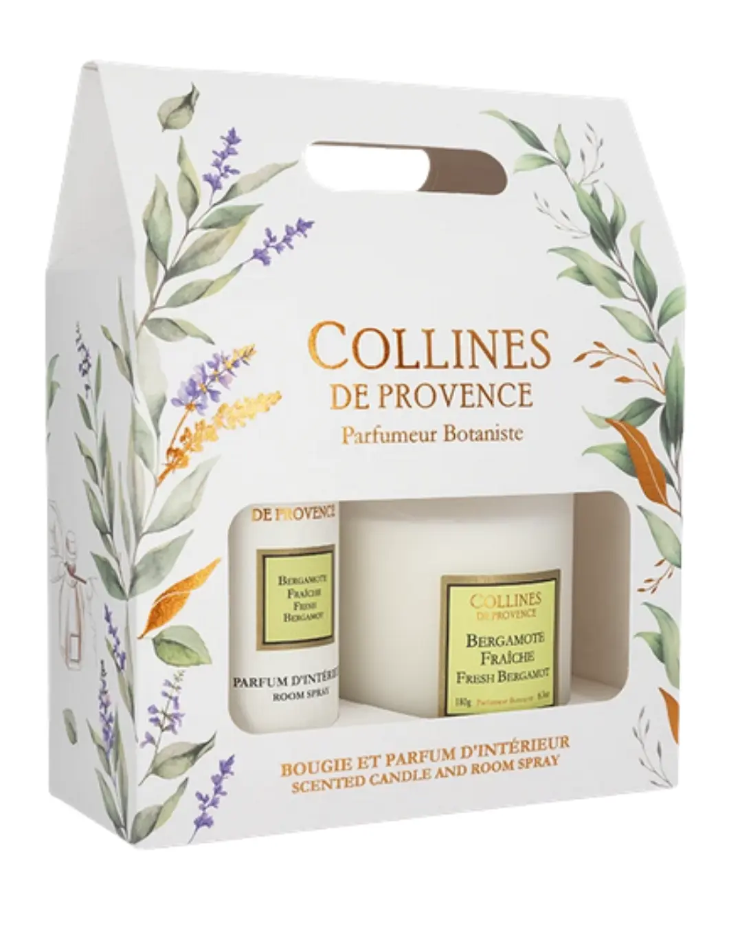 [NgRT011uyRT0006505] Coffret Bougie et Parfum d'Intérieur Bergamote Fraiche Collines de Provence