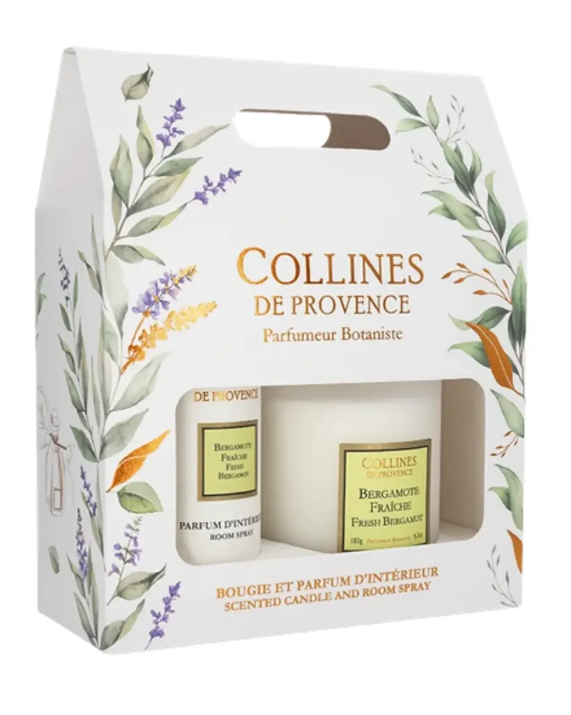 [NgRT011uyRT0006505] Coffret Bougie et Parfum d'Intérieur Bergamote Fraiche Collines de Provence