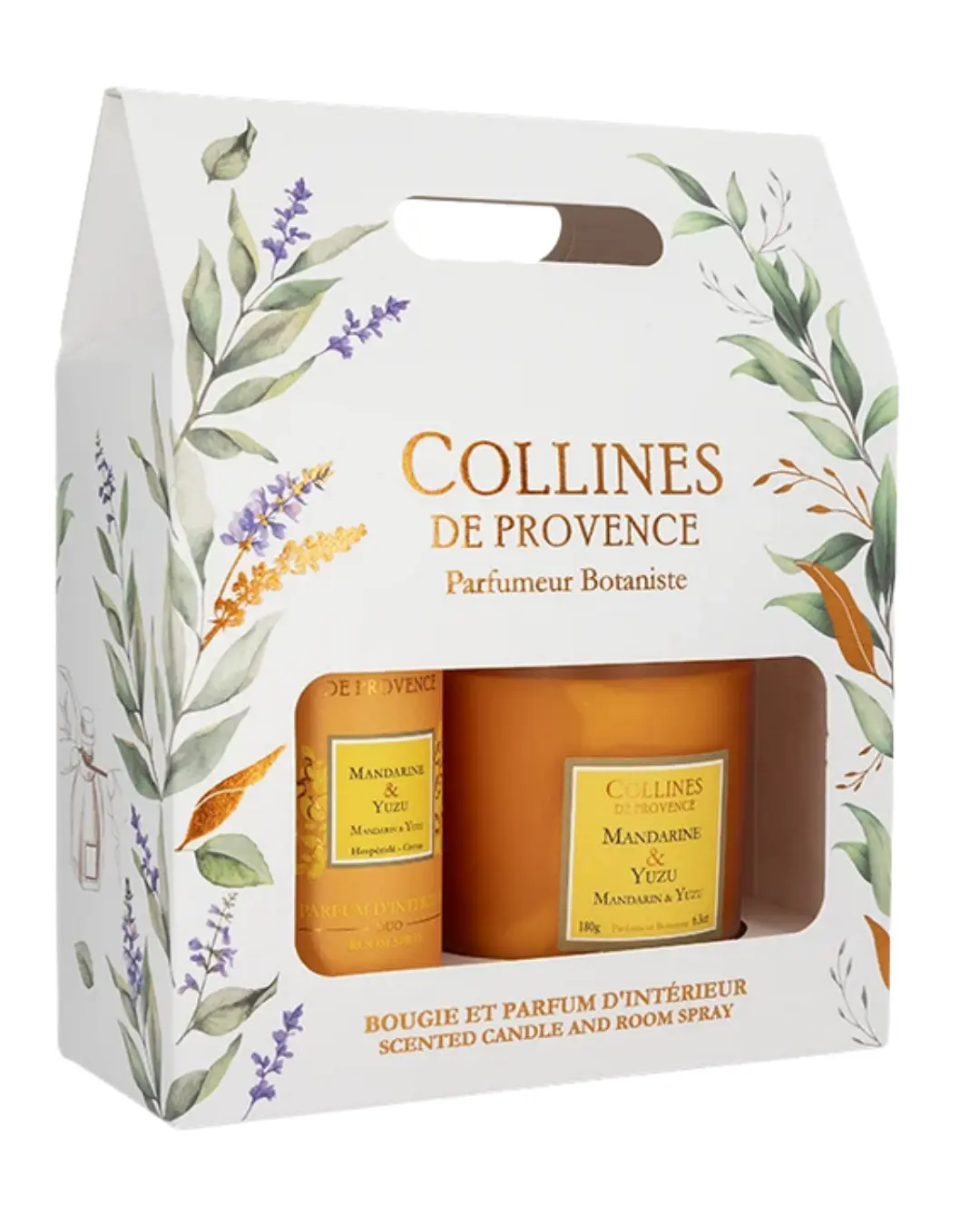 [NgRT011uyRT0006507] Coffret Bougie et Parfum d'Intérieur Mandarine & Yuzu Collines de Provence