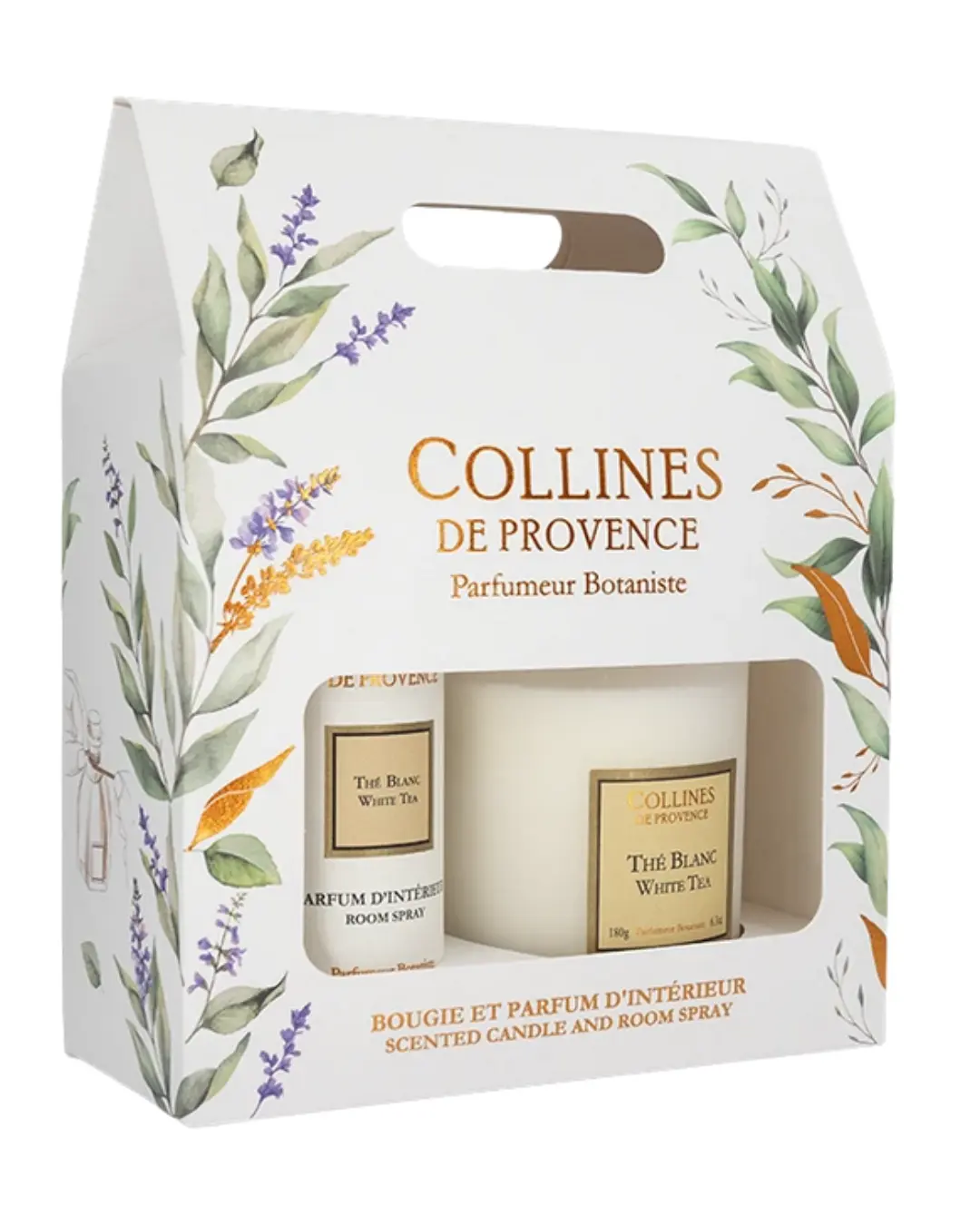 [NgRT011uyRT0006510] Coffret Bougie et Parfum d'Intérieur Thé Blanc Collines de Provence