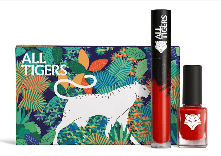 [844FgT00004wdww] Coffret Duo Rouge à Lèvres Rouge + Vernis à Ongles Rouge Vegan All Tigers