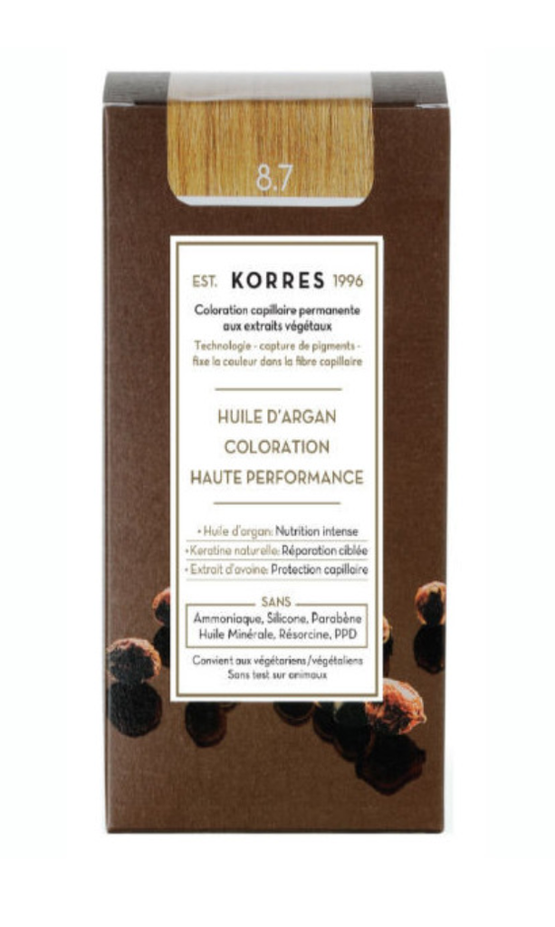 Coloration permanente huile d'argan, blond clair marron 8.7 Korres