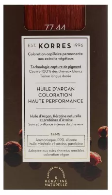 Coloration permanente huile d'argan, blond cuivré intense 77.44 Korres