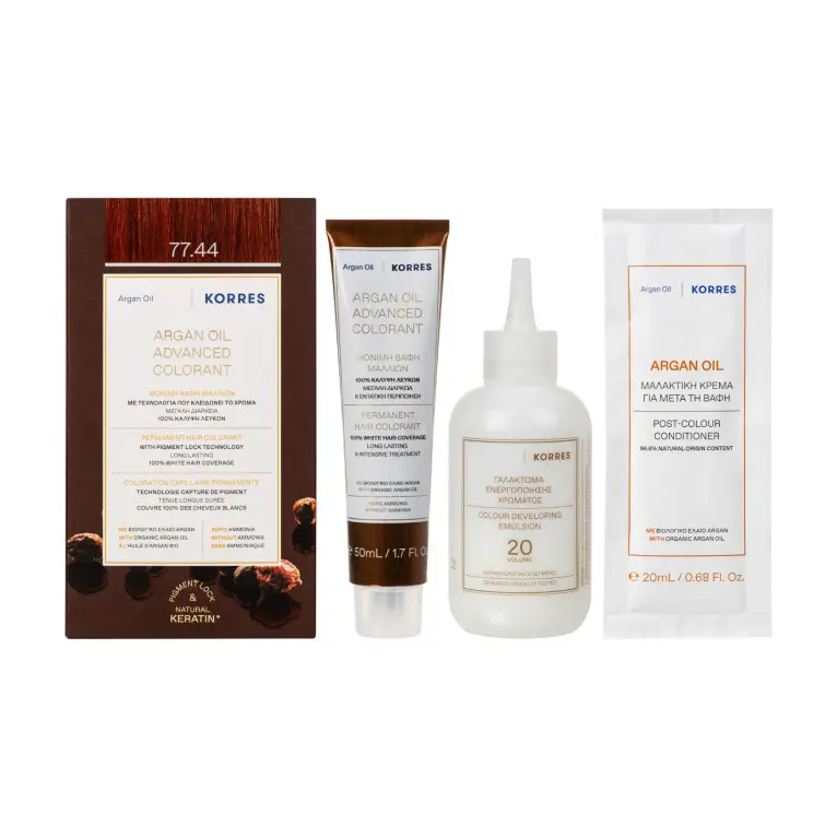 Coloration permanente huile d'argan, blond cuivré intense 77.44 Korres