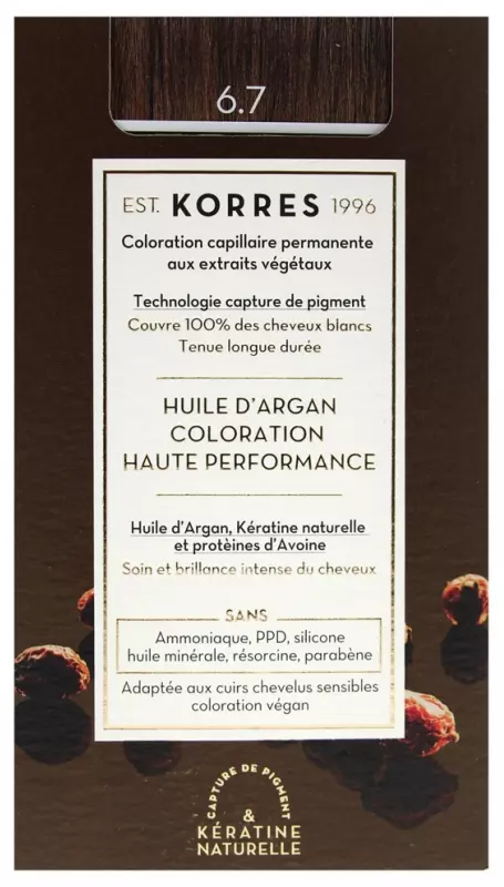 [NgRT011uyRT0006833] Coloration permanente huile d'argan, blond foncé marron 6.7 Korres