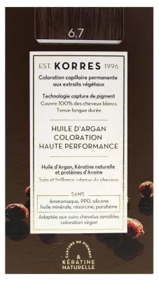 Coloration permanente huile d'argan, blond foncé marron 6.7 Korres